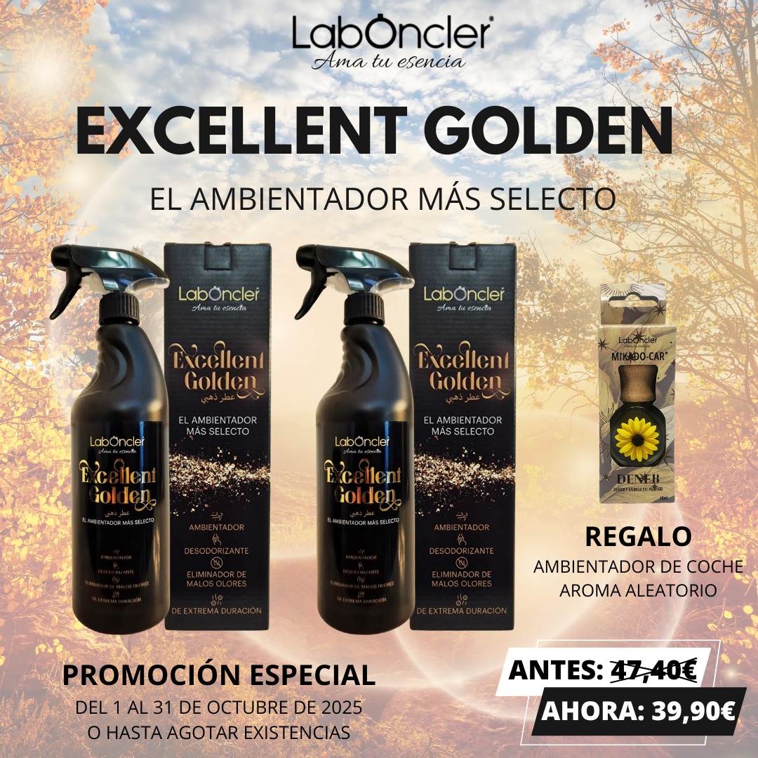 PACK DOBLE EXCELLENT GOLDEN + AMBIENTADOR COCHE